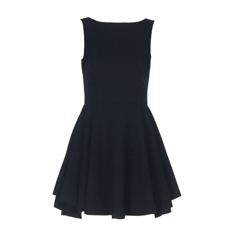Crewneck zip-up backless solid mini dress