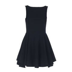 Crewneck zip-up backless solid mini dress