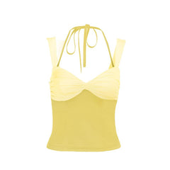 Ruched v neck halter self tie cami top