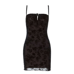 Square neck self tie hollow out print cami cut out mini dress