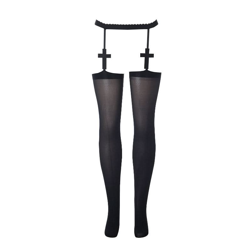 Cross embroidery solid tights