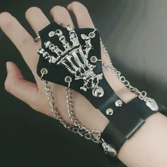 Metal chain skull hand decor gloves