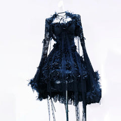 Long sleeve lace flower applique maxi skirt set