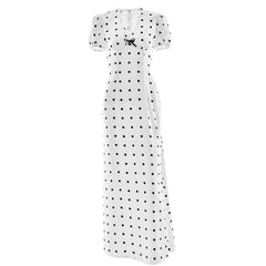 Polka dot short sleeve bowknot zip-up maxi dress