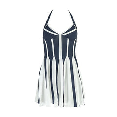 Halter self tie v neck contrast mini dress