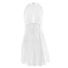 Self tie halter ruched backless solid mini dress