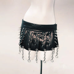 Rivet halter self tie pleated belt mini skirt set