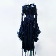 Long sleeve lace beaded flower applique corset maxi dress