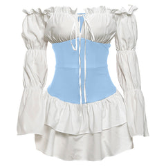 Long flared sleeve off shoulder ruched mini dress