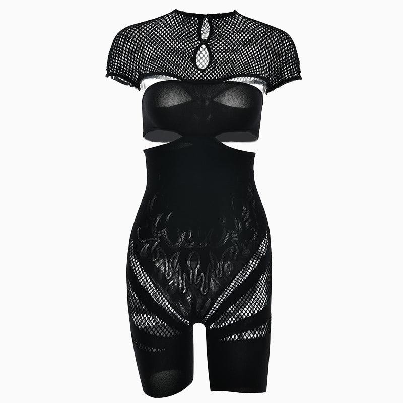 Short sleeve crewneck hollow out romper