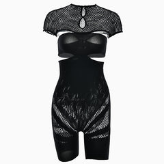 Short sleeve crewneck hollow out romper
