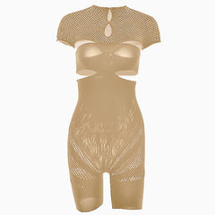 Short sleeve crewneck hollow out romper