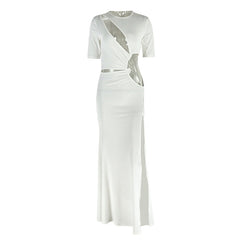 Crewneck hollow out slit long sleeve cut out maxi dress