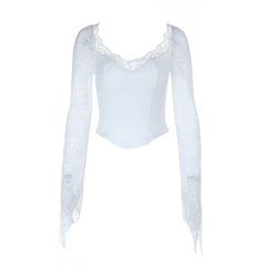 Long sleeve lace v neck corset top