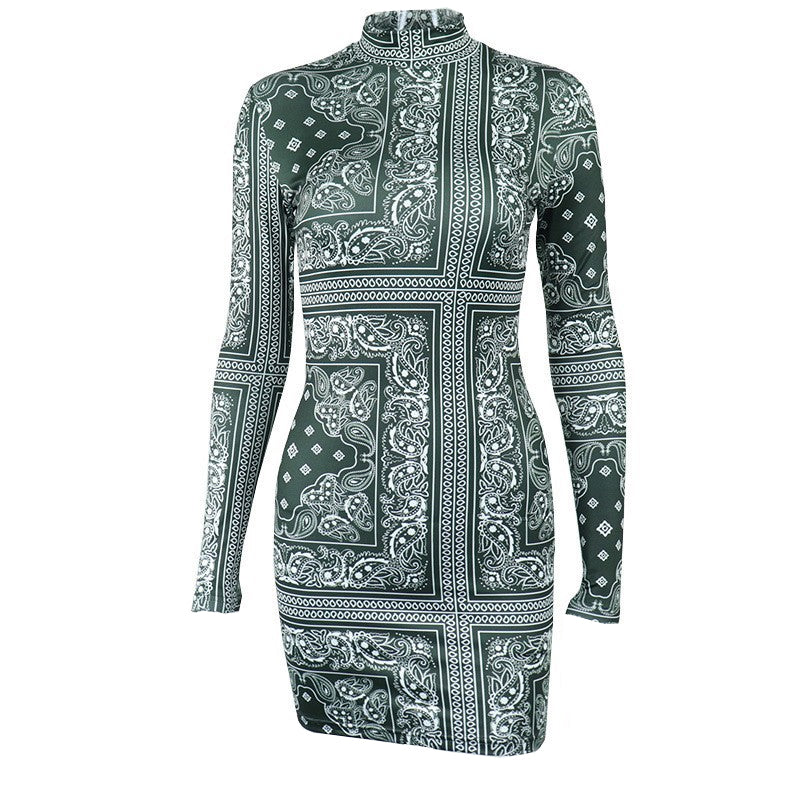Long sleeve high neck contrast mini dress