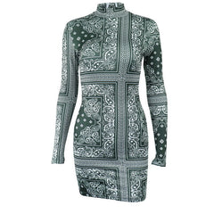 Long sleeve high neck contrast mini dress