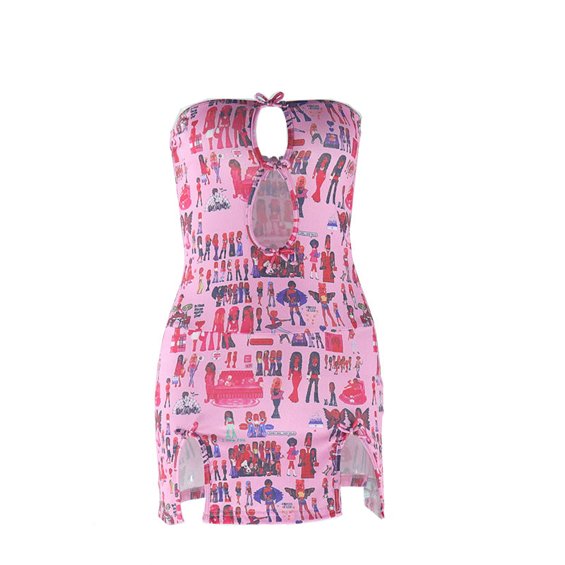 Hollow out bowknot abstract tube cut out mini dress
