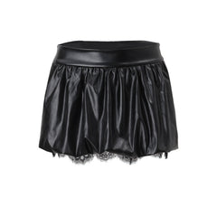 PU leather lace hem mini skirt