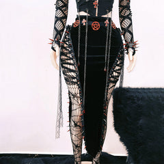 Metal chain rivet applique hollow out tube cut out top