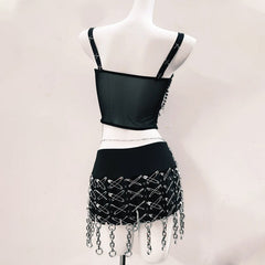 Metal chain skull applique corset cami top