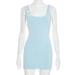 Square neck butterfly applique tank mini dress