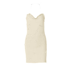 Cowl neck halter water drop applique mini dress