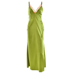Satin lace hem v neck zip-up cami maxi dress