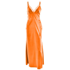 Satin lace hem v neck zip-up cami maxi dress