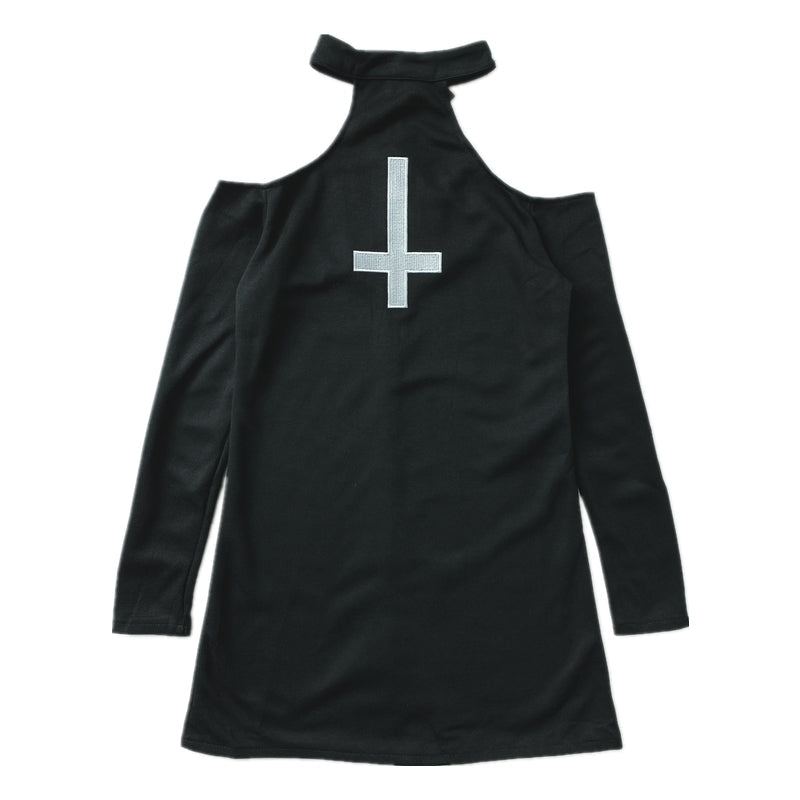 Long sleeve off shoulder cross pattern mini dress