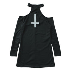 Long sleeve off shoulder cross pattern mini dress
