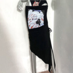 Hollow out crewneck portrait pattern bodysuit