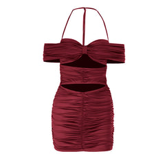 Off shoulder ruched hollow out cut out mini dress
