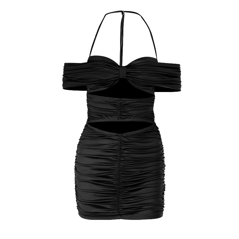 Off shoulder ruched hollow out cut out mini dress
