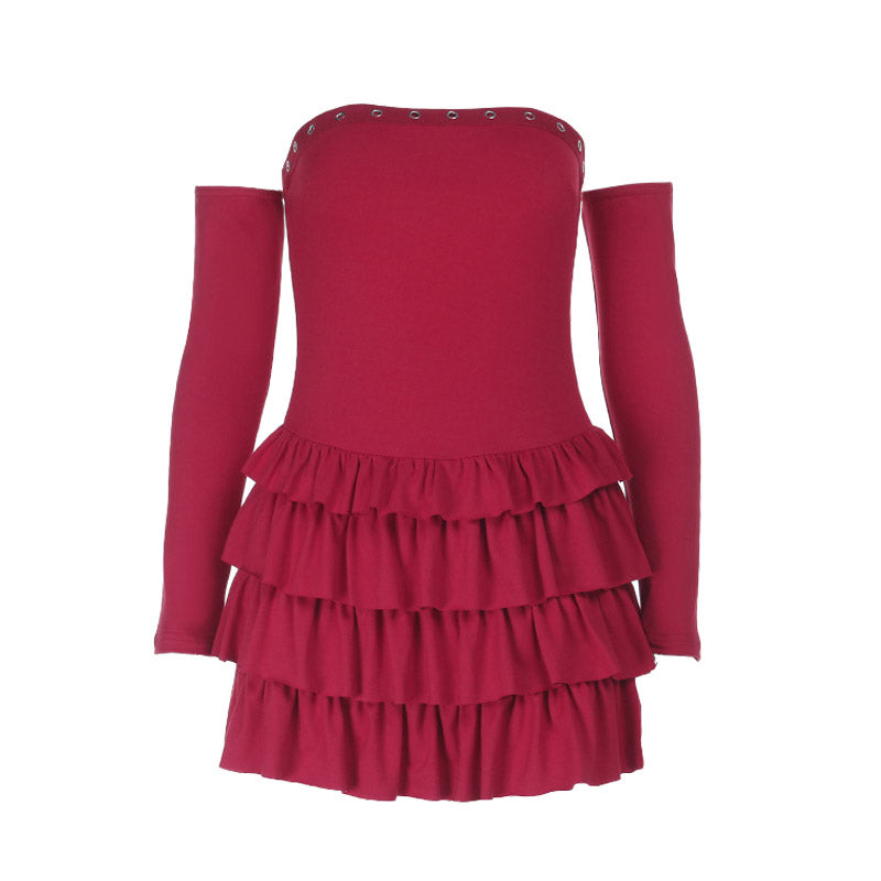 Ruffle gloves ruched backless tube mini dress