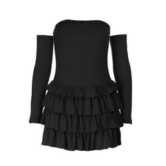 Ruffle gloves ruched backless tube mini dress