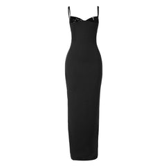 V neck backless solid cami maxi dress