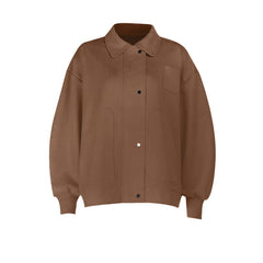 Turnover collar long sleeve zip-up button top