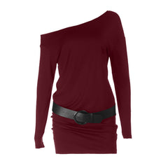 One shoulder long sleeve irregular mini dress
