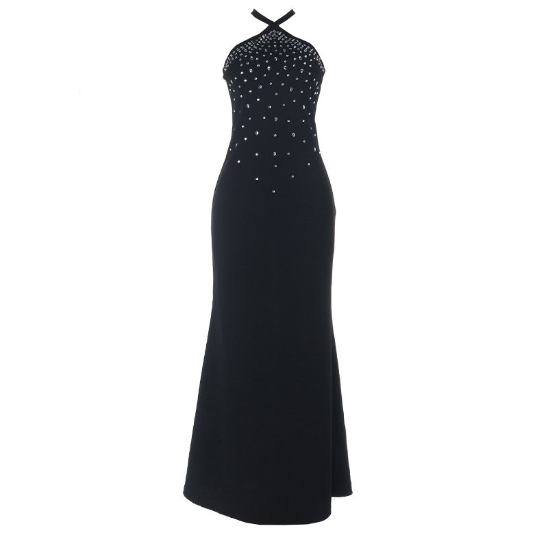 Halter beaded self tie maxi dress