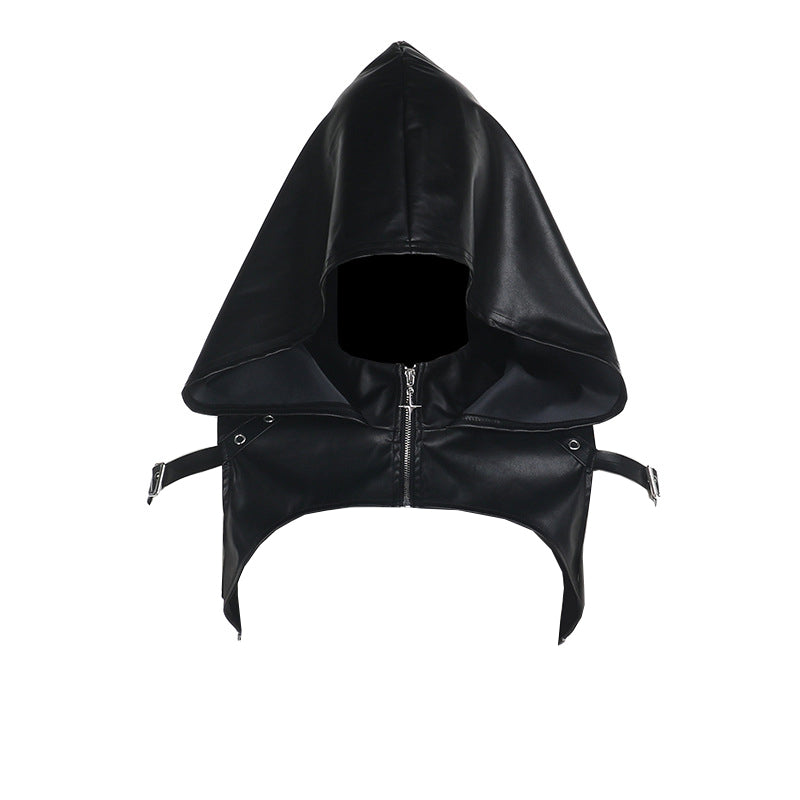 Hoodie zip-up PU leather top
