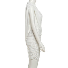 Irregular long sleeve ruched solid mini dress