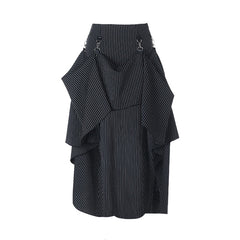 Striped print 2-way buckle zip-up maxi skirt