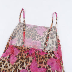 Leopard print mesh square neck cami mini dress