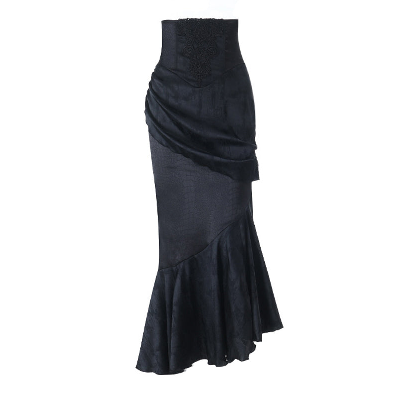 Irregular ruched zip-up print maxi skirt