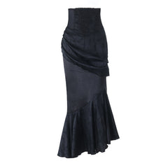 Irregular ruched zip-up print maxi skirt