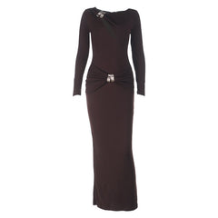 Long sleeve hollow out ruched irregular cut out midi dress