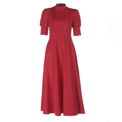 Short sleeve button zip-up high neck maxi dress