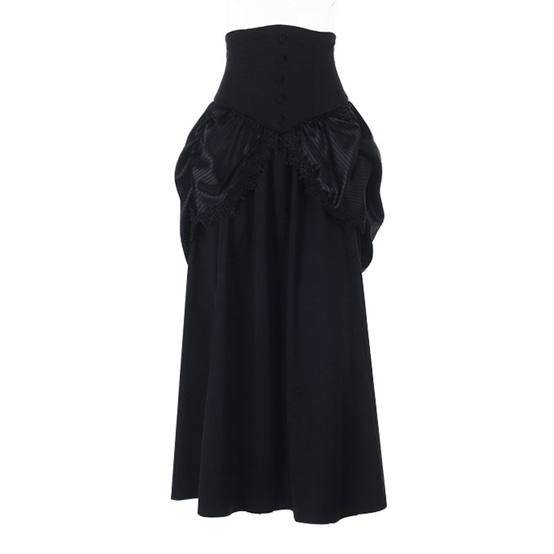 Ruched striped button applique solid maxi skirt