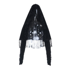 Long sleeve flower applique velvet tassels top