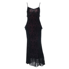 Lace hem v neck tassels print cami maxi dress